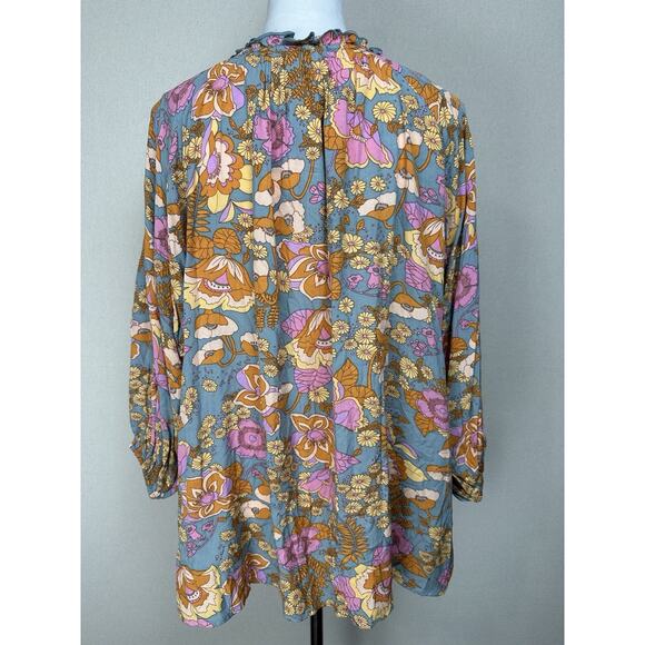 NWT Entro Women's Sz S Runs Big V-neck ruffled Collar floral 3/4 sleeves Boho - Picture 4 of 16
